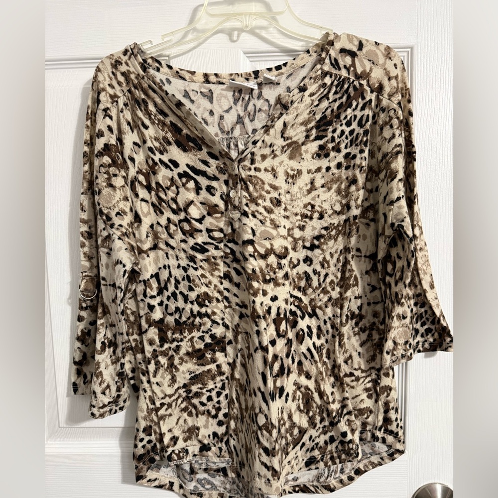 Kim Rogers Animal Print V-Neck Blouse